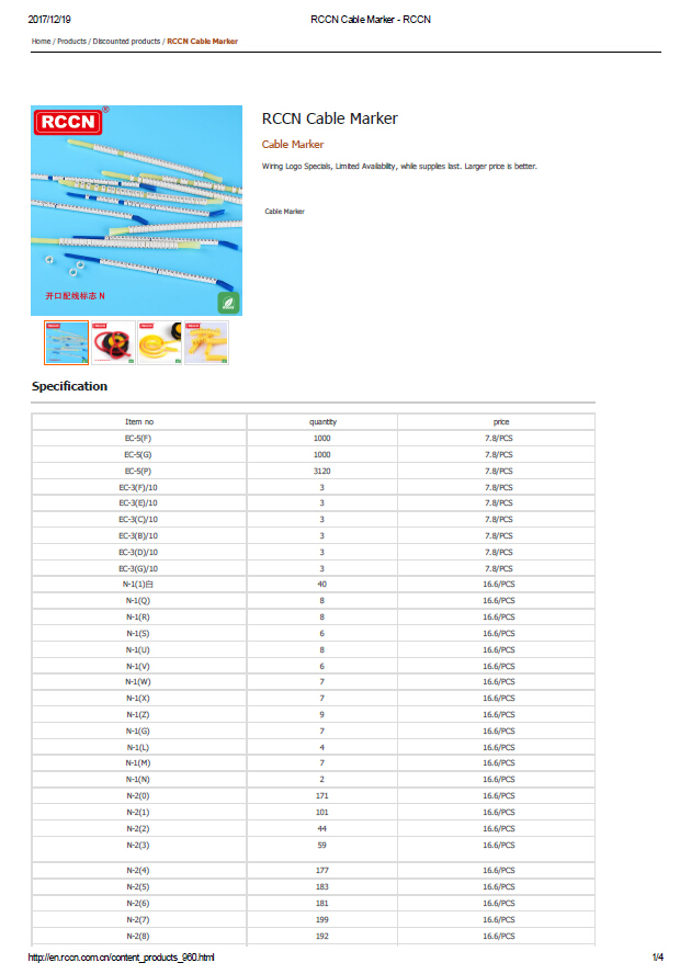 RCCN Cable Marker   Specifications