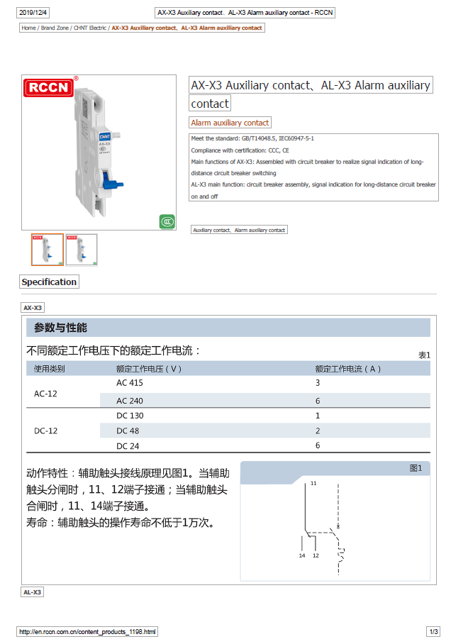 AX-X3 Auxiliary contact、AL-X3 Alarm auxiliary contact